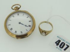 9CT YELLOW GOLD RING & A POCKET WATCH, the ring set with pseudo-diamond, the watch being a 'Star