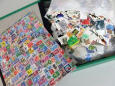 DEALER'S BOX OF LOOSE STAMPS & STOCK BOOK