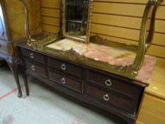 STAG SIX-DRAWER CHEST OF DRAWERS together with a gilt metal and marble top coffee table