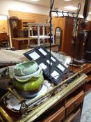 BRASS FENDER together with a modern wrought iron companion set, large platter, planters ETC