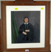 19TH CENTURY BRITISH SCHOOL mixed media - full portrait of a seated lady in mourning clothes, 31 x