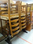 REPRODUCTION OAK REFECTORY TABLE, 182cms long x 75cms wide, together with six ladder back dining