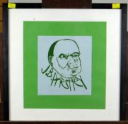 PAUL PETER PIECH linocut - portrait of J.B Priestley with title, 20.5 x 19cms