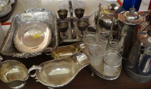 SILVER PLATED ITEMS to include sauce boats, cruet sets, egg cup set, muffin dish and cover
