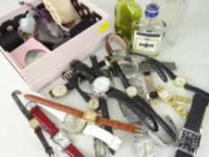 TRAY OF MIXED SMALL COLLECTABLES including wristwatches, jewellery ETC