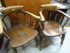 PAIR OF STAINED PINE SMOKER'S ARMCHAIRS