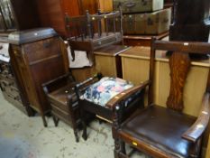 PARCEL OF FURNITURE to include a vintage oak gramophone case, commode piano stool and armchair