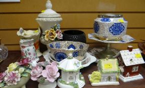 TRAY OF MIXED CHINA including three Coalport pastille burners ETC