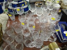 TRAY OF VARIOUS CUT GLASS DRINKING GLASSES