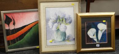 VARIOUS ORIGINAL MODERN FRAMED PICTURES including textile design by Lisa Wharton etc