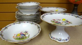 LIMOGES GILT & EXOTIC BIRD DECORATED THIRTEEN-PIECE DESSERT SET