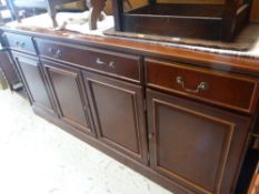 MODERN DARK WOOD SIDEBOARD three drawers above a four door cupboard base, 163cms wide