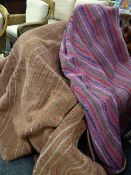 TWO STRIPED MULTICOLOURED MODERN THICK PILE RUGS, 289 x 194cms and 292 x 182cms