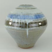 WILLIAM PLUMPTRE STUDIO POTTERY STONEWARE GLOBULAR JAR, of large form with four raised and incised