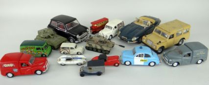 COLLECTION OF DIE-CAST MODEL VEHICLES including Burago Jaguar E-Type, a Solido Mini Cooper, a