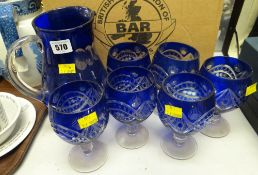BLUE GLASS LEMONADE SET comprising jug and six glasses