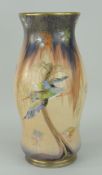 A CARLTON WARE POTTERY 'SKETCHING BIRD' DECORATED VASE of bulbous form, the decoration in