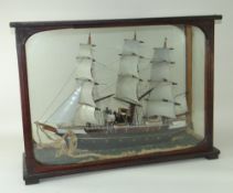 VINTAGE SCRATCH BUILT MODEL OF A 19TH CENTURY STEAM CLIPPER SHIP with sails and figures presented in