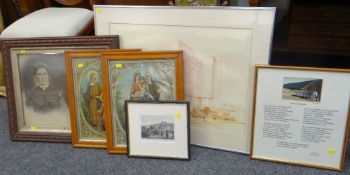 FRAMED PICTURES including antique engraving of Chepstow