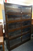 VINTAGE DARK OAK GLOBE WERNICKE-STYLE FIVE COMPARTMENT LIFTING GLASS FRONT BOOK CASE