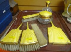 YELLOW ENAMEL EFFECT TOPPED DRESSING TABLE SET