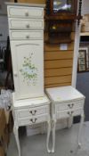 PAIR OF FRENCH-STYLE WHITE & GOLD PAINTED TWO-DRAWER BEDSIDE CABINETS together with a floor standing