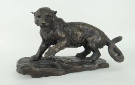 WILLIAM TIMYN MBE (1903-1990) BRONZE OF A HUNTING TIGER on a naturalistic base, stamped for Morris