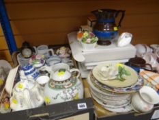 TWO CRATES OF MIXED CHINA including boxed Royal Worcester wall plates, Masons Ironstone, ginger