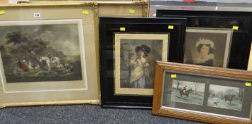 PARCEL OF ANTIQUE PRINTS including mezzotint engravings by John Cother Webb after George Morland & J