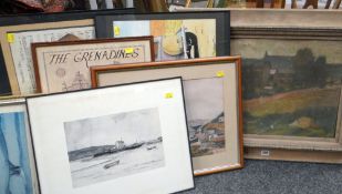 VARIOUS FURNISHING PICTURES including early twentieth century oil on canvas farm scene etc