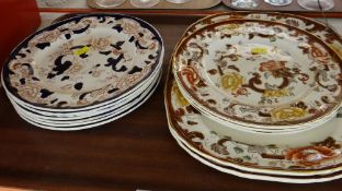 MASON'S IRONSTONE 'BROWN VELVET' PLATTERS & DINING PLATES together with similar 'Mandalay' dining