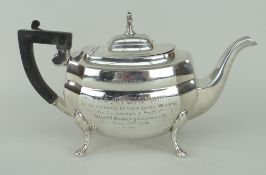 WALKER & HALL EPNS TEA POT with engraving relating to Cardiff shipping history, inscribed 'Presented