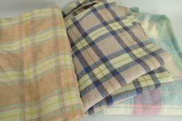 THREE VARIOUS WELSH WOOLEN CHECKERED BLANKETS