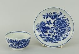 FIRST PERIOD WORCESTER BLUE & WHITE BOWL & SAUCER