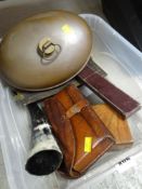 VINTAGE COPPER HOT WATER BOTTLE, vintage measuring tape, slide rule ETC