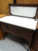 VINTAGE MARBLE TOPPED WASH STAND with cupboard base, 91cms wide