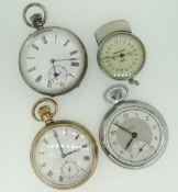 BELIEVED GOLD PLATED KEYLESS WIND POCKET WATCH together with a machine turned vintage silver