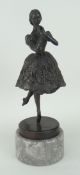 LATE TWENTIETH CENTURY BRONZE SCULPTURE OF A BALLERINA in puffed floral dress, raised on one tip-toe