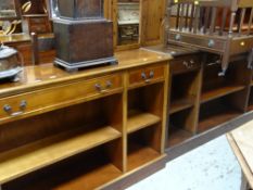 VARIOUS REPRODUCTION LIGHT & DARK WOOD SHELVING UNITS together with a Canterbury