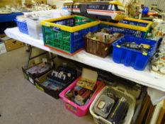 A COLLECTION OF MODEL RAILWAY ENGINES, carriages, rolling stock, buildings and other layout material