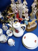A LARGE PARCEL OF MIXED PORCELAIN including figurines, dray horses, coffee sets ETC