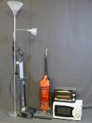 A MODERN G-TECH 22V AIR RAM CLEANER, Hoover 2100W upright vacuum cleaner, Matsui white microwave,