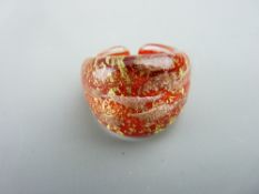 A VENETIAN GLASS GILT DECORATED DRESS RING, size P