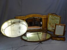 TWO BEVEL EDGED OVAL METAL FRAMED MIRRORS, mahogany bevel edged oval mirror, tapestry fire screen,