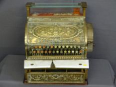 A NATIONAL BRASS CASH REGISTER/TILL (damage to the marble below the till buttons), pre decimal