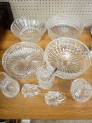 A SELECTION OF CUT AND OTHER GLASSWARE including three fruit bowls