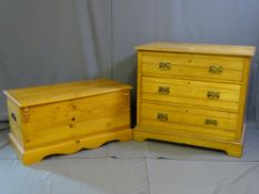 A LIGHT WOOD THREE DRAWER BEDROOM CHEST and similar blanket box