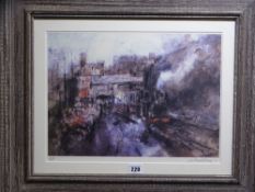 WILLIAM SELWYN artist's proof print - Caernarfon railway station with the Castle in the