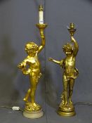 A GILT CHERUB LAMP WITH MARBLE PLINTH along with one other gilt cherub lamp