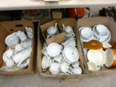 TWO BOXES OF ASSORTED DINNERWARE including Churchill hotel ware and Hornsea items ETC